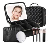 Mocado Bolsa de maquillaje de viaje con espejo iluminado LED, organizador de maquillaje de viaje, estuche de maquillaje con 3 ajustes de iluminación de colores y espejo de aumento de 10x