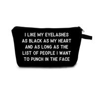 MoCaliduccious Divertida bolsa de maquillaje con texto en inglés para mujeres, cosméticos, artículos de aseo de viaje, con cremallera "I Like My Eyelashes As Black As My Heart", bonitos regalos de