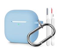 Mocarheri Funda de Silicona Compatible con AirPods 4.ª Generación 2024 con Kit de Limpiador & Mosquetón, Anti-rasguños,Fundas Protectora de Silicona para AirPods de 4, LED Visible Frontal, Sky Blue