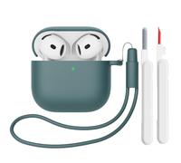 Mocarheri Funda de Silicona Compatible con AirPods 4.ª Generación con Kit de Limpiador, Fundas Protectora de Silicona para AirPods de 4 Generacion 2024, LED Visible Frontal, Verde Pino