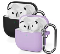 Mocarheri Funda de Silicona Compatible con AirPods 4.ª Generación con Moschettone, Anti-rasguños, Anti-Polvo, Funda Case Premium Silicona para AirPods de 4 2024,Negro/Morado (2PCS)