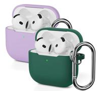 Mocarheri Funda de Silicona Compatible con AirPods 4.ª Generación con Moschettone, Anti-rasguños, Anti-Polvo, Funda Case Premium Silicona para AirPods de 4 2024,Morado/Verde Oscuro(2PCS)