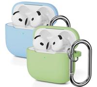 Mocarheri Funda de Silicona Compatible con AirPods 4.ª Generación con Moschettone, Anti-rasguños, Anti-Polvo, Fundas Protectora de Silicona para AirPods de 4 2024,Verde Matcha/Azul Cielo (2PCS)