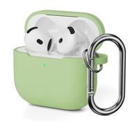 Mocarheri Funda de Silicona Compatible con AirPods 4.ª Generación con Moschettone, Fundas Protectora de Silicona para AirPods de 4 Generacion 2024, LED Visible Frontal,Matcha Verde