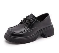 Mocasín de Cabeza Redonda Zapatos de Las Mujeres de Estilo británico con Cordones de Fondo Grueso Cuatro Estaciones Zapatos Individuales de Altura Mocasines Casuales