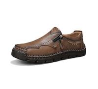 Mocasín Hombre Cuero Gran Tamaño, Mocasines y Loafers con cremallera de conducción, zapatos de barco costuras visibles, Slip-on à Poner, zapatos de relajación, suela escalada - verano al aire libre