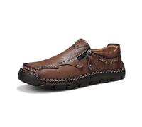 Mocasín Hombre Cuero Gran Tamaño, Mocasines y Loafers con cremallera de conducción, zapatos de barco costuras visibles, Slip-on à Poner, zapatos de relajación, suela escalada - verano al aire libre