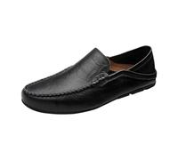 Mocasín Hombre Mocasines Verano Cuero Transpirable Ligero Zapatos de Cuero Monocolor Grandes Tallas Antideslizantes Cómodos Zapatos Casual Exterior Negocios Suela Zapatos de Traje 37-47, Negro