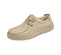 Mocasín para mujer, piel y mocasines y loafers, para mujer, punta redonda, Slip on Enfiler corte bajo, varilla cerrada con cordones decorativos, suela plana antideslizante, flexible, ciudad, diario