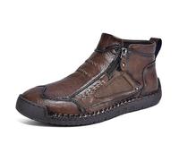 Mocasines altos para hombre, hechos a mano, de piel, impermeables, no deslizantes, ortopedicos, con cremallera lateral, de forro polar, para caminar al aire libre, marrón, 41 EU