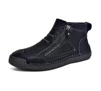 Mocasines altos para hombre, hechos a mano, de piel, impermeables, no deslizantes, ortopedicos, con cremallera lateral, de forro polar, para caminar al aire libre, Negro , 38 EU