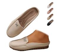 Mocasines antideslizantes de piel para mujer, suela suave, sin espalda, ligeros, antideslizantes, redondos, para caminar en verano, caqui, 36 EU