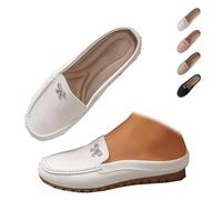 Mocasines antideslizantes de piel para mujer, suela suave, sin espalda, ligeros, antideslizantes, redondos, para caminar en verano, Blanco, 39 EU