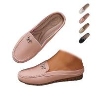 Mocasines antideslizantes de piel para mujer, suela suave, sin espalda, ligeros, antideslizantes, redondos, para caminar en verano, rosa, 38 EU