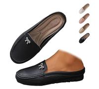 Mocasines antideslizantes de piel para mujer, suela suave, sin espalda, ligeros, antideslizantes, redondos, para caminar en verano, Negro , 40 EU