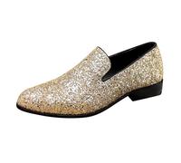 Mocasines brillantes para hombre, con purpurina brillante, zapatos de vestir de graduación, a la moda, para bodas, fiestas, noche, fumar, elegantes zapatos de club, Gold, 43.5 EU