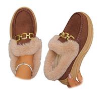 Mocasines cálidos con forro de felpa y hebilla, de caña baja, punta redonda, forrados de piel y hebilla metálica, para mujer, botas de nieve de invierno con forro de piel. (Coffee,41)