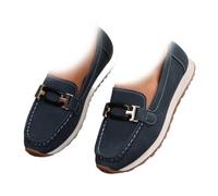 Mocasines Casuales con Suela Gruesa Y Parte Superior De Ante, Zapatos Ortopédicos Clásicos Y Cómodos De Ante para Mujer, Zapatos Planos Ligeros Sin Cordones para Caminar (Azul Oscuro,38)