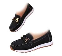 Mocasines Casuales con Suela Gruesa Y Parte Superior De Ante, Zapatos Ortopédicos Clásicos Y Cómodos De Ante para Mujer, Zapatos Planos Ligeros Sin Cordones para Caminar (Negro,37)