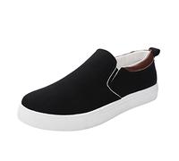 Mocasines casuales de lona de ancho ancho ancho para hombre, sin cordones, de caña baja, suela suave, antideslizante, cómodos, clásicos, zapatos planos para caminar, Black, 44 EU