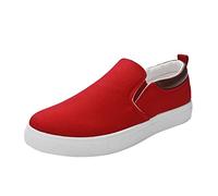 Mocasines casuales de lona de ancho ancho ancho para hombre, sin cordones, de caña baja, suela suave, antideslizante, cómodos, clásicos, zapatos planos para caminar, Red, 45 1/3 EU