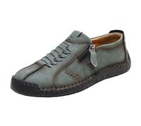 Mocasines casuales de piel sintética para hombre, con cremallera lateral, para caminar, con detalles tejidos, zapatos de uso diario, Green, 36 2/3 EU