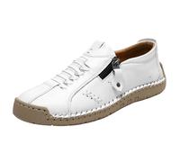 Mocasines casuales de piel sintética para hombre, con cremallera lateral, para caminar, con detalles tejidos, zapatos de uso diario, White, 38 2/3 EU