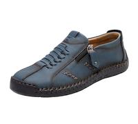 Mocasines casuales de piel sintética para hombre, con cremallera lateral, para caminar, con detalles tejidos, zapatos de uso diario, Blue, 39 1/3 EU