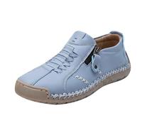 Mocasines casuales de piel sintética para hombre, con cremallera lateral, para caminar, con detalles tejidos, zapatos de uso diario, azul celeste, 41 1/3 EU