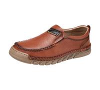 Mocasines casuales de piel sintética para hombre, mocasines para caminar de uso diario con detalles cosidos, zapatos planos flexibles, Orange, 41 1/3 EU