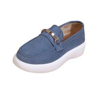 Mocasines casuales de plataforma para mujer, de ante sintético, sin cordones, con detalles metálicos, suela gruesa, zapatos ligeros para caminar, Blue, 38 EU