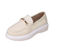 Mocasines casuales de plataforma para mujer, de ante sintético, sin cordones, con detalles metálicos, suela gruesa, zapatos ligeros para caminar, beige, 37 EU