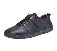 Mocasines casuales para caminar para mujer, cosidos a mano, zapatos planos de piel sintética, Black, 37 EU