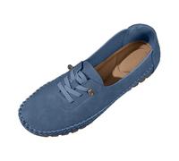 Mocasines casuales para mujer, de ante sintético, planos, ligeros, para caminar, con detalle de encaje, Blue, 39.5 EU
