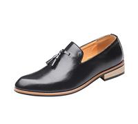 Mocasines clásicos con borlas para hombre, zapatos de vestir elegantes de piel sintética para negocios, bodas, fiestas, Black, 40 2/3 EU