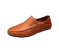 Mocasines clásicos de cuero para hombre, mocasines planos, mocasines suaves, de cuero, cómodos, zapatillas de negocios, transpirables, suaves, zapatos de vestir cómodos, zapatos de barco, marrón, 41