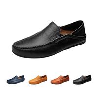Mocasines clásicos de cuero para hombre, mocasines planos, mocasines suaves, de cuero, cómodos, zapatillas de negocios, transpirables, suaves, zapatos de vestir cómodos, zapatos de barco, Aschwarz, 47