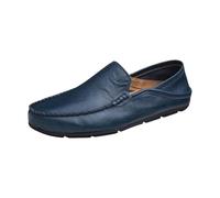 Mocasines clásicos de cuero para hombre, mocasines planos, mocasines suaves, de cuero, cómodos, zapatillas de negocios, transpirables, suaves, zapatos de vestir cómodos, zapatos de barco, azul, 47