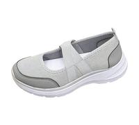 Mocasines clásicos Mary Jane con correa cruzada para mujer, de malla transpirable, para caminar, con ribete elegante, para viajes y paseos, gris, 38 EU