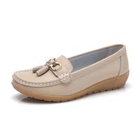 Mocasines Clásicos Penny para Mujer, Zapatos Ortopédicos Transpirables, Casuales de Cuero, Senderismo (37 EU, Beige)