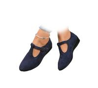 Mocasines cómodos de tacón de cuña con hebilla poco profunda para mujer, con correa en T, zapatos de vestir Mary Jane con plataforma de gamuza para caminar, Blue, 43 EU