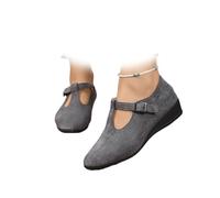 Mocasines cómodos de tacón de cuña con hebilla poco profunda para mujer, con correa en T, zapatos de vestir Mary Jane con plataforma de gamuza para caminar, Gray, 43 EU