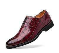 Mocasines con estampado de cocodrilo for hombre, zapatos de vestir formales sin cordones, for negocios, ocasiones especiales, color vino tinto, marrón oscuro y negro.(Wine red,41 EU)