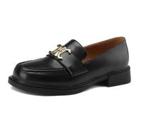 Mocasines con Plataforma para Mujer Tacón bajo Zapatos Oxford Punta Redonda Diseño Slip-on Detalle metálico Dorado Zapatos cómodos para Oficina Trabajo Uniforme Casual,Negro,34 EU