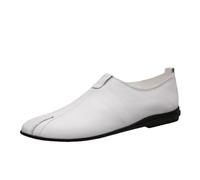 Mocasines conducción Cuero for Hombre sin Cordones: Ligeros, cómodos y Antideslizantes, con Detalles Costura for el Baile graduación.(White,42 EU)