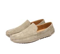 Mocasines de ante para hombre, mocasines de un solo color, antideslizantes, cómodos, zapatos de negocios, elegantes, planos, deslizantes, zapatillas informales, modernas, para exteriores, caqui, 46 EU