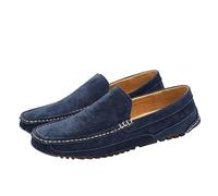 Mocasines de ante para hombre, mocasines de un solo color, antideslizantes, cómodos, zapatos de negocios, elegantes, planos, deslizantes, zapatillas informales, modernas, para exteriores, azul, 44 EU