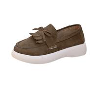 Mocasines de ante para mujer Low-Top Manos Libres Mocasines Lazo Borlas | Ocio Zapatos de senderismo ligeros planos cómodos mocasines zapatos de barco mocasines zapatos casuales