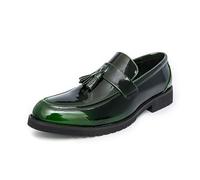 Mocasines de charol con plataforma con borlas, informales, suela antideslizante, tacón de bloque, zapatos de vestir para trabajo, oficina, boda, mocasines de centavo, Green, 42 2/3 EU