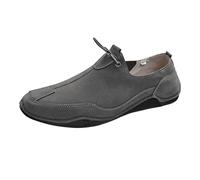 Mocasines de conducción relajada para hombre, zapatos náuticos, mocasines de gamuza con encaje elástico para viajes por carretera, informales, viernes y cenas junto al mar, gris oscuro, 42 2/3 EU